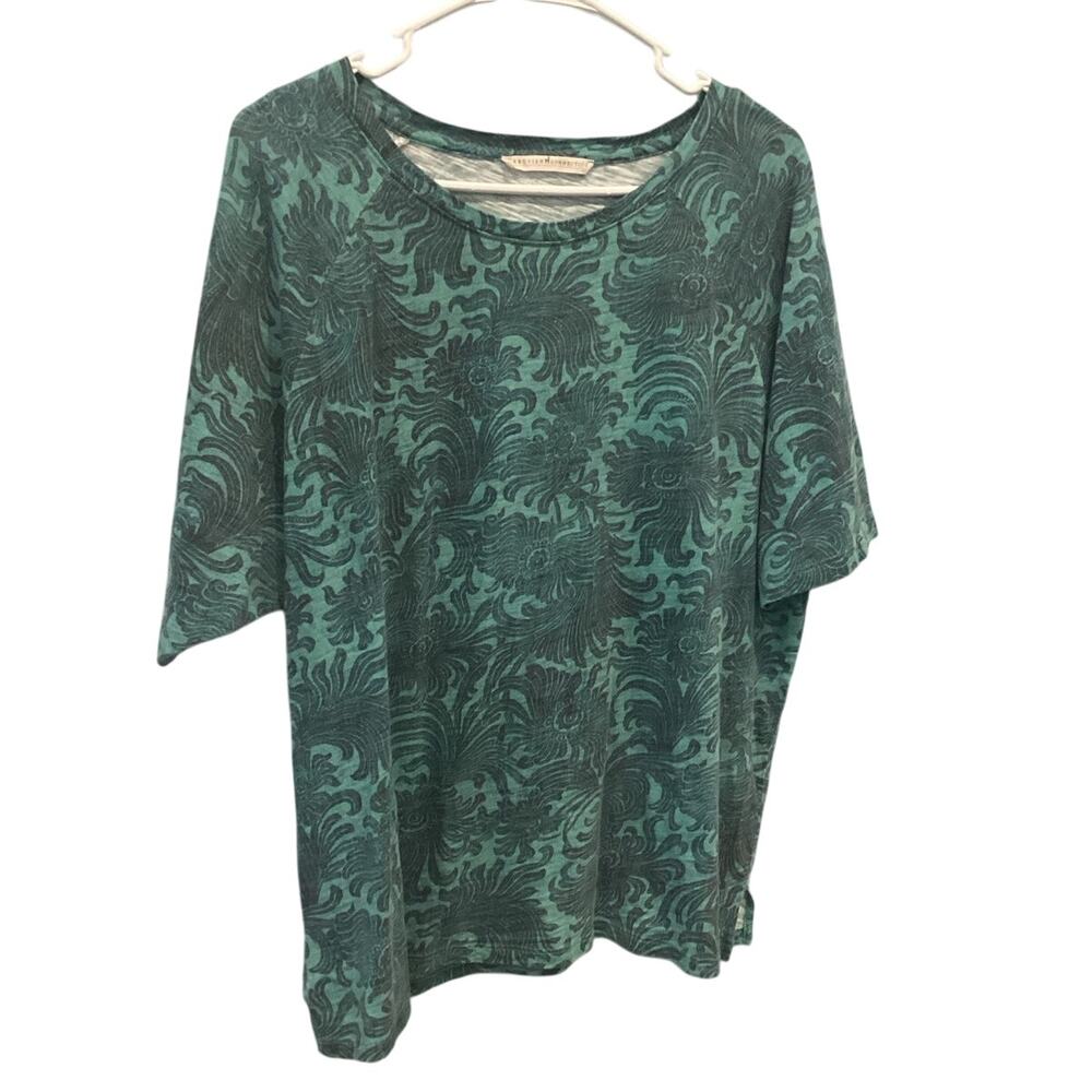 Women's Teal Patterned Short-Sleeve Top